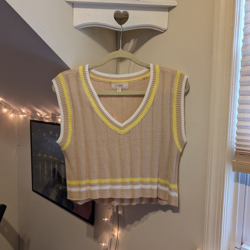 No Comment Striped Knit Sleeveless Sweater Vest Top